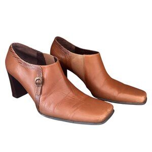 Vintage Via Spiga Y2K Leather Square Toe Chunky Heel Booties Italy 9.5